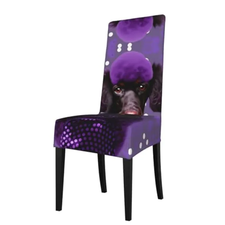 berbo Purple Poodle Polka Dot Universal Dining Room Chair Covers – Water-Resistant Protection Covers for Chairs, Perfect for Home & Event Decorations
