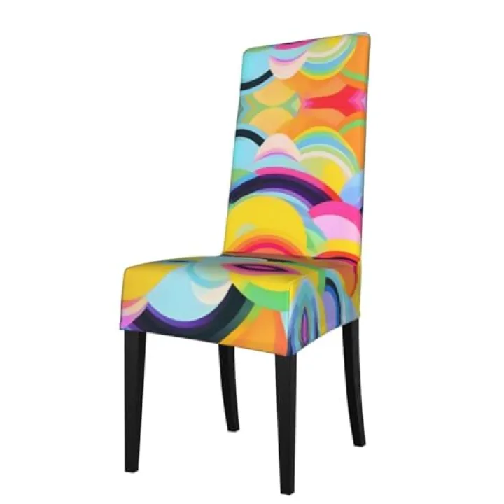 berbo Rainbow Pattern Universal Dining Room Chair Covers – Water-Resistant Protection Covers for Chairs, Perfect for Home & Event Decorations