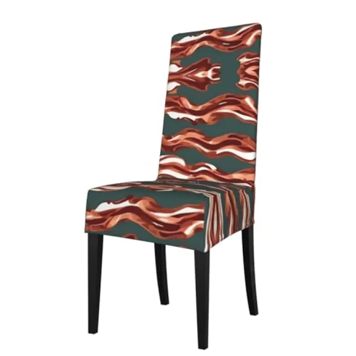 berbo Bacon Pattern Universal Dining Room Chair Covers – Water-Resistant Protection Covers for Chairs, Perfect for Home & Event Decorations