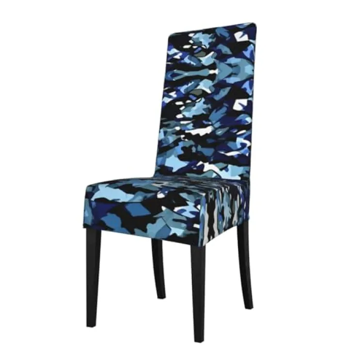 berbo Blue Camouflage Print Universal Dining Room Chair Covers – Water-Resistant Protection Covers for Chairs, Perfect for Home & Event Decorations