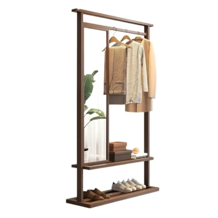 WAOCEO Full Body Mirror Solid Wood Dressing Mirror and Hanger Integrated Chinese Style Coat Rack with Mirror Full Body Mirror Home Bedroom Fitting Mirror Hanger Floor Mirror (Color : 108cm)
