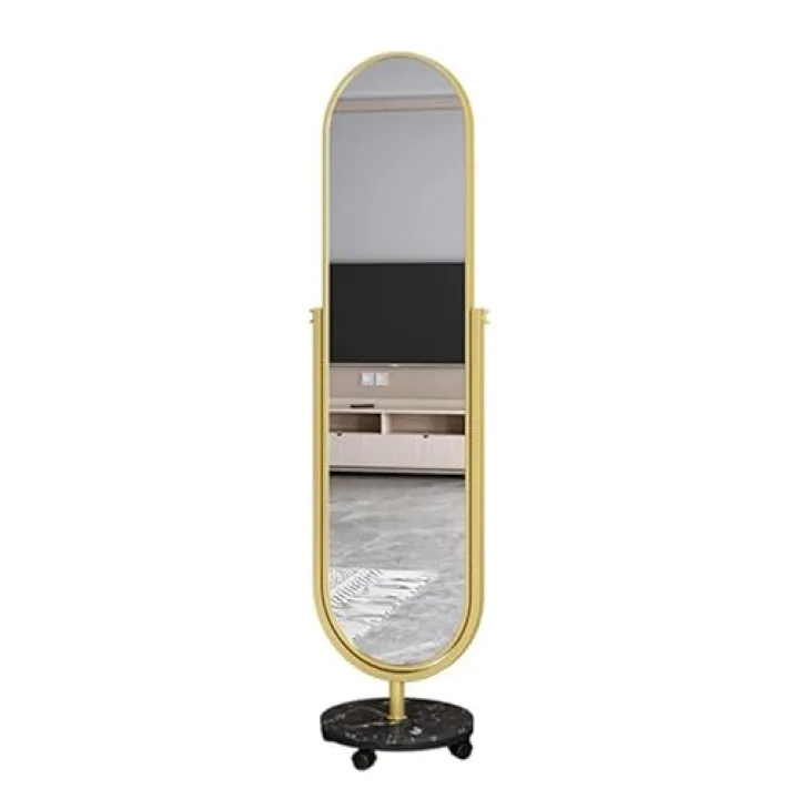 WAOCEO Full Body Mirror Full-Length Mirror Rotating Dressing Mirror Home Living Room Floor Mirror Bedroom Fitting Mirror Floor Mirror (Color : Gold, Size : B)