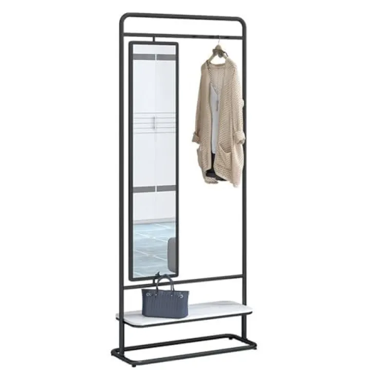 WAOCEO Full Body Mirror Full-Body Floor-to-Ceiling Mirror Rotating Dressing Mirror Hanging Coat Rack Integrated Simple Storage Home Bedroom Coat Rack Floor Mirror (Color : Black, Size : 70cm)