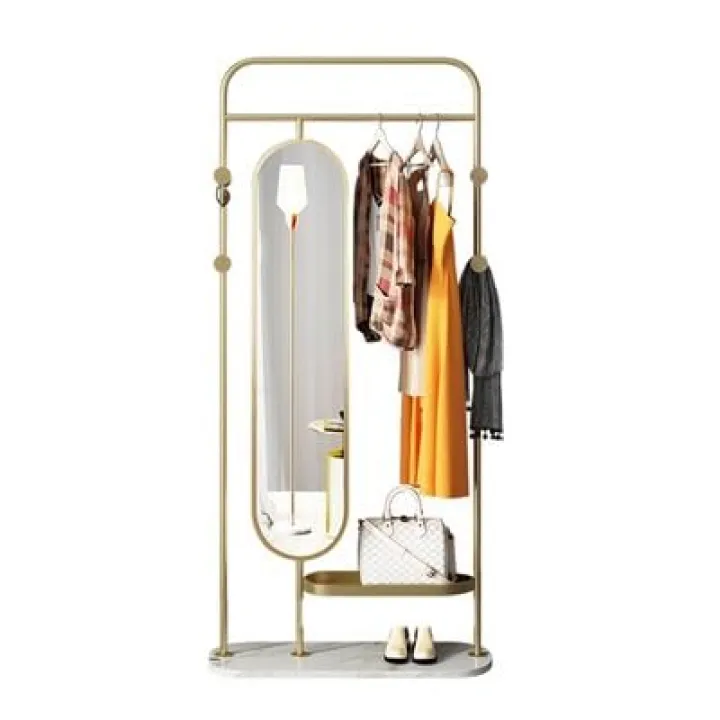 Full Body Mirror Household light luxury full-length mirror multi-functional clothes hanger mirror integrated modern simple dressing mirror clothing store fitting mirror Floor Mirror ( Color : Gold1-10