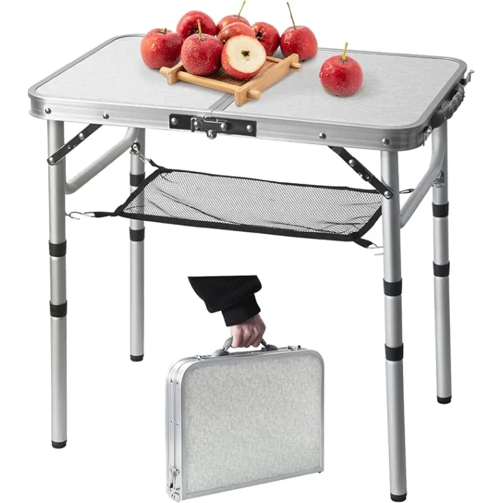 Small Folding Table 2FT Lightweight Portable Aluminum Camping Table for Picnic and Camping Mini Foldable with Adjustable Extended Height,Silver