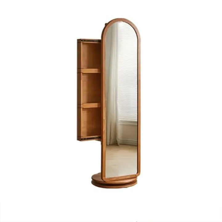 WAOCEO Full Body Mirror Rotating Dressing Mirror and Hanger Integrated Home Bedroom Vertical Floor Mirror Fitting Mirror Solid Wood Full-Body Mirror Floor Mirror (Color : B)
