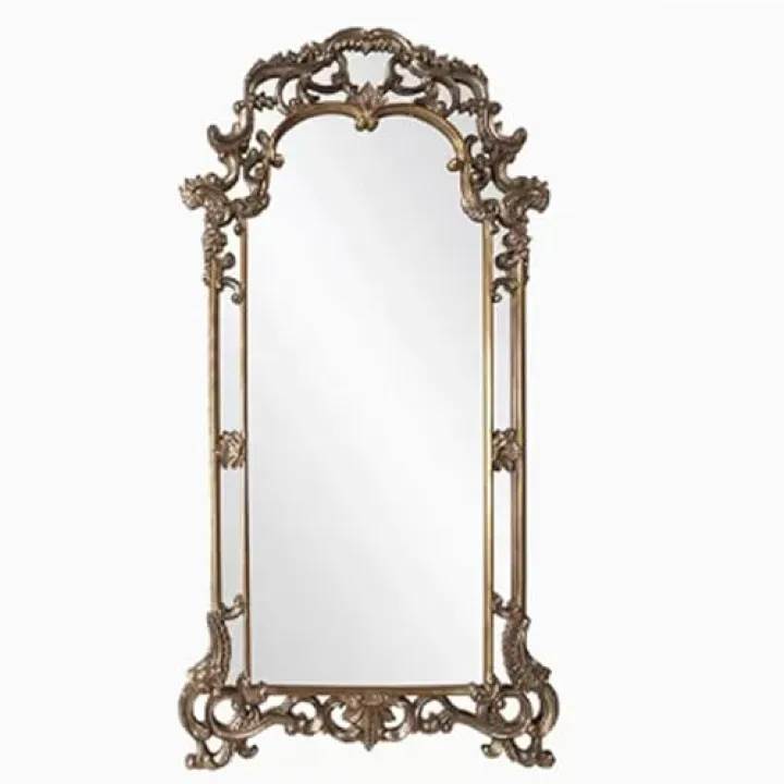 ESRADA Antique Gold Distressed Full-Length Mirror with Artistic Carvings, Vintage Wall Hanging Clothing Store Dressing Mirror antique-100 * 200cm