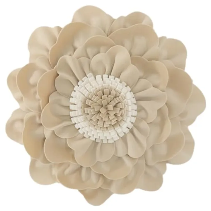 JWH 3D Flower Throw Pillow Cover Decorative Floral Pillow Case Round Peony Cushion Velvet Accent Pillowcase for Bed Sofa Couch Home Decor 14 Inches Champagne Tan