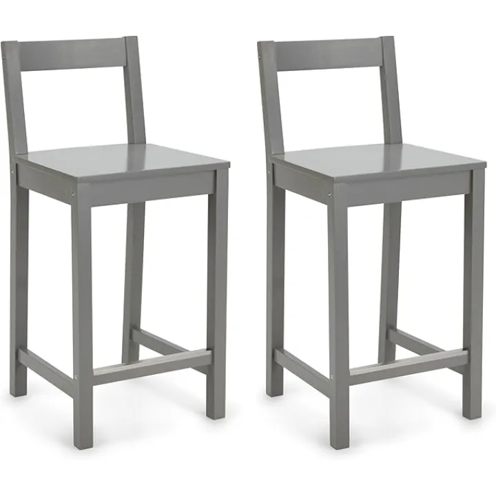 Amazon Basics Wooden Bar Stool with Backrest 24", Grey, Set of 2