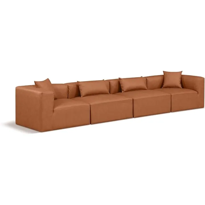Meridian Furniture 668Cognac-S144B Cube Collection Modern | Contemporary Modular Sofa with Soft Cognac Vegan Leather, Modular to Create Infinite Configurations, 144" W x 36" D x 26" H, Cognac