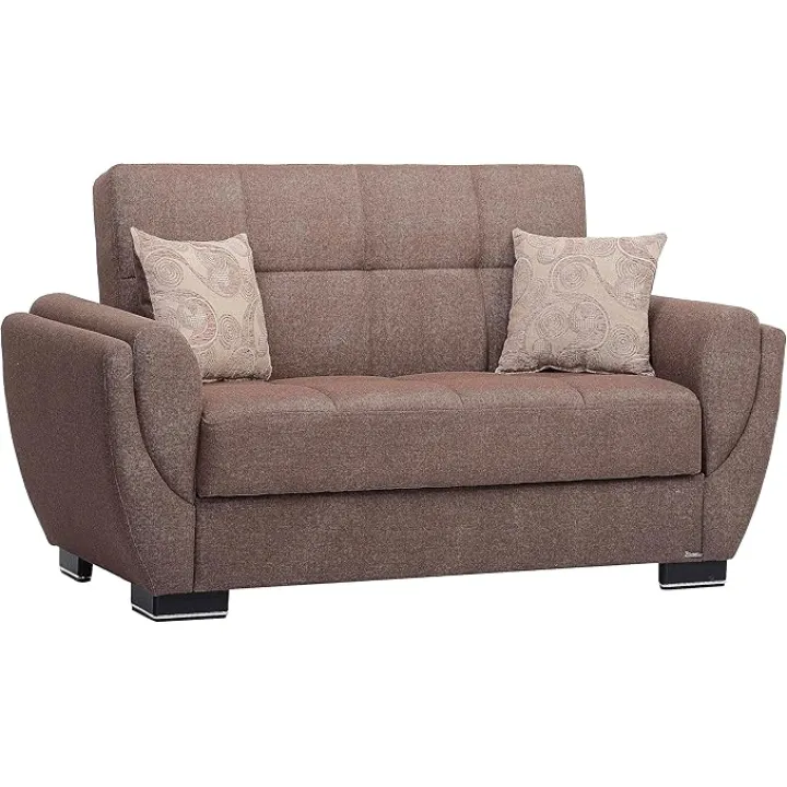 Sweet Home Stores AIR 72" Loveseat with Storage, Firm, Fabric, 2 Seater, Convertible Small Sleeper Couch Bed for Living Room or Home Office, Brown-112