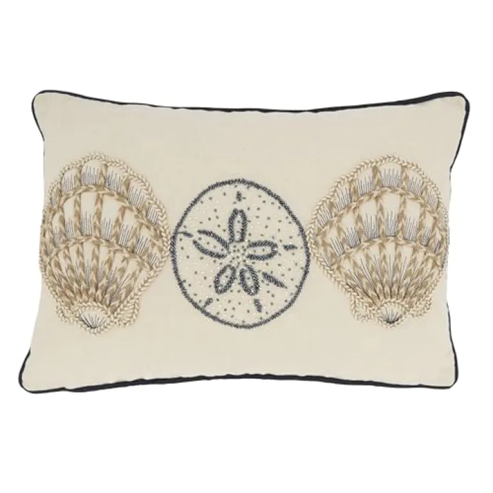 SARO LIFESTYLE Underwater Wonders Embroidered Shells Throw Pillow Cover