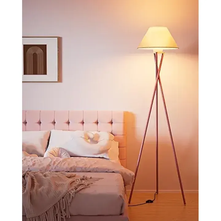 Lightdot 77IN Tripod Floor Lamp Pink, Mid Century Modern Standing Lamps with Fabric Lampshade, Bulb Included, Farmhouse Tall Lamps Vintage Floor Lamp for Living Room, Bedroom, YRFLL-E26XX-71