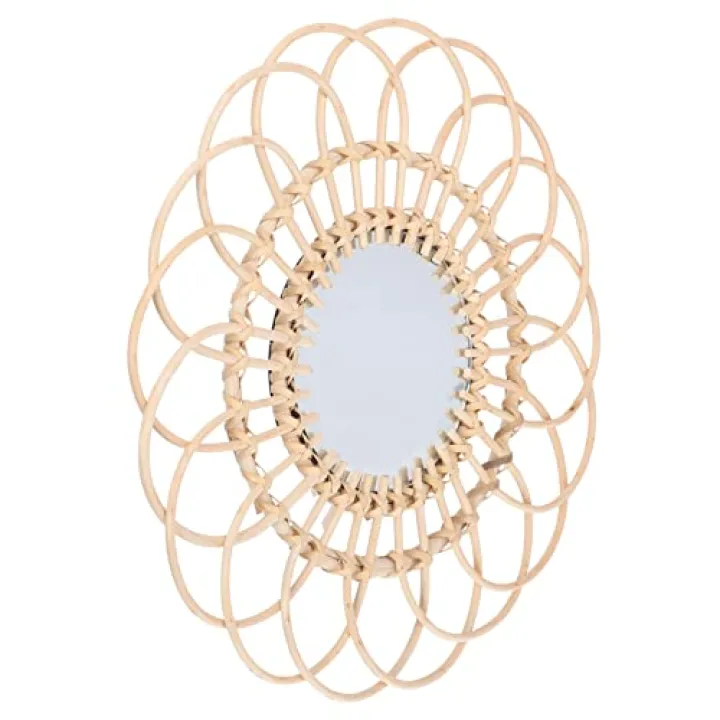 VINTORKY Rattan Wall-Mounted Mirror Round Dressing Room Decor for Home for Modern Spaces Adds Visual Depth and Elegance to Room