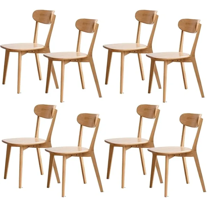 Modern Dining Chairs Set of 8, Solid Oak Wood Dining Chair with Comfortable Backrest, Sturdy Wooden Chairs for Kitchen, Dining Room