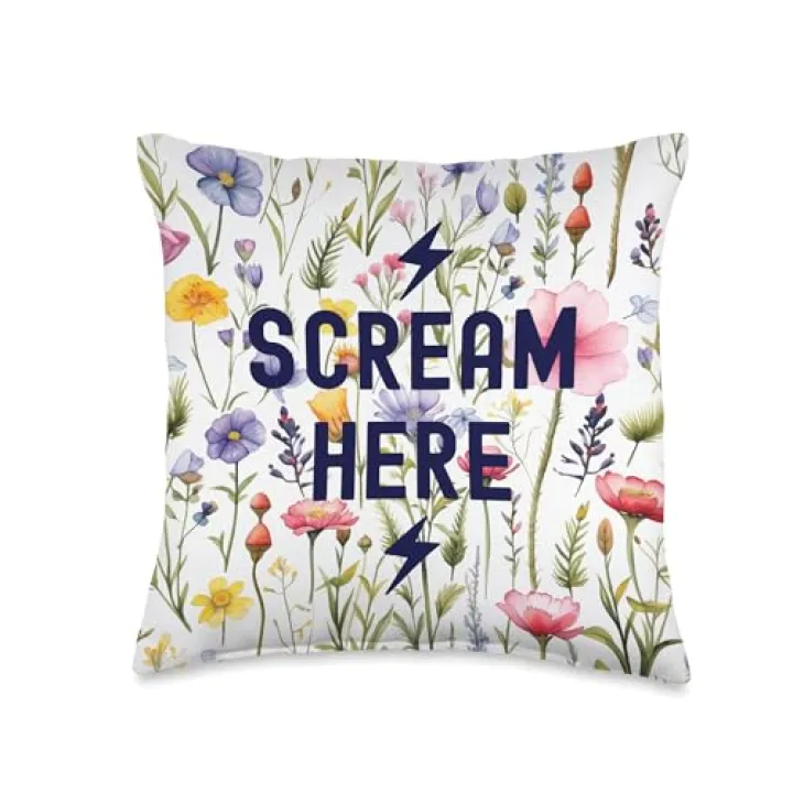 Scream Here With Lightnings Wildflowers Stress Screaming Throw Pillow