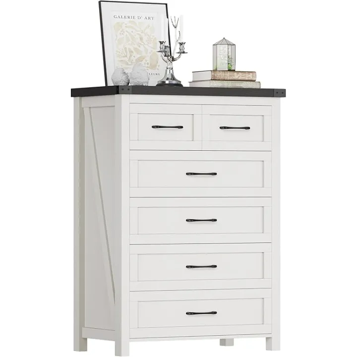 YITAHOME 6 Drawer Dressers, Dressers & Chests of Drawers, Modern Closet Dresser,Warm White