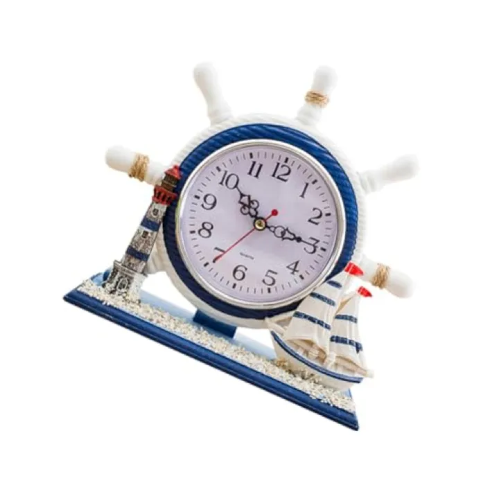 Yardenfun 1pc Nautical Style Desk Clock Artistic Sailboat Design for Living Room Decor Unique Household Clock Ocean Theme Ornament Home Arrangement