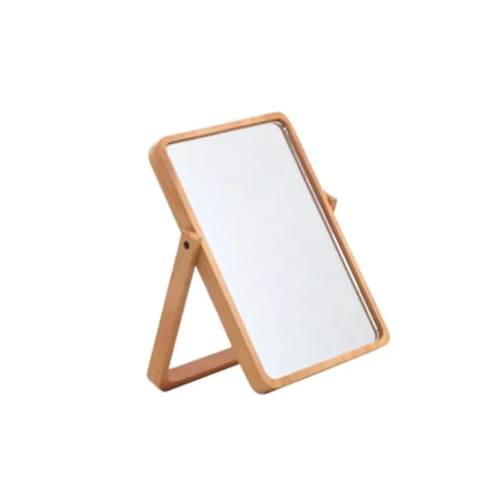 DOITOOL Foldable Makeup Mirror Wooden Single-Sided Mirror Toilet Glass for Women Lighted Square Sturdy
