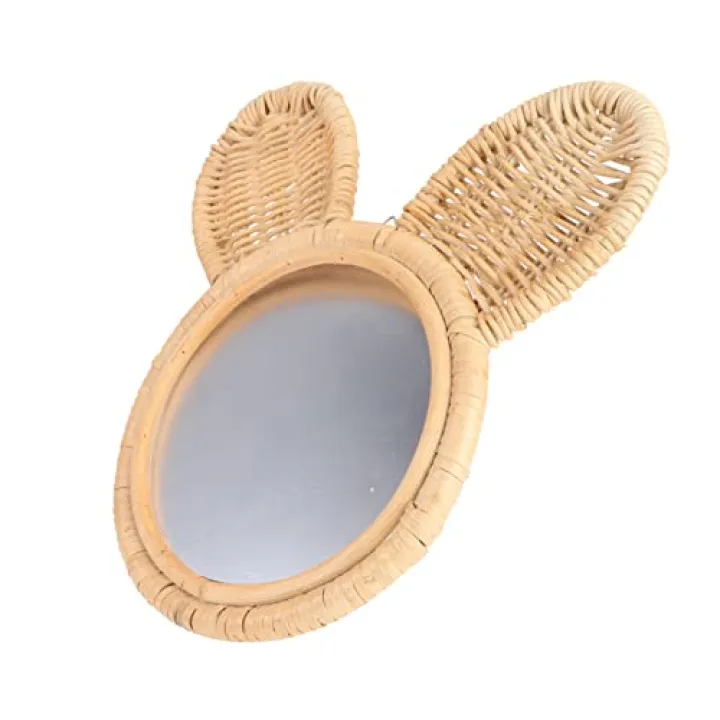 Angoily 1pc Handmade Woven Design Wall Mirror Boho Decorative Wall Art for Entryway Bedroom Living Room Stylish Beige Rattan Frame Home Decor