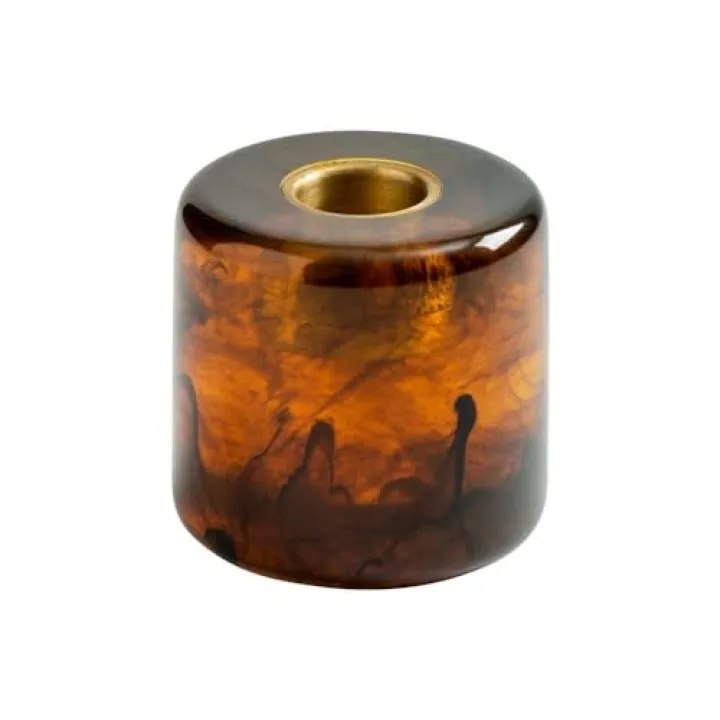 Caspari Cylinder Resin Candleholder in Tortoiseshell, 2.5 Inch – Handcrafted Taper Candle Holder, Polished Finish, Fits Standard Candles – 1 Each
