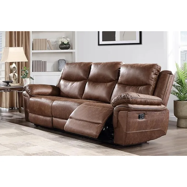 New Classic Furniture Ryland Polyester Manual Sofa with Dual Recliner, Brown