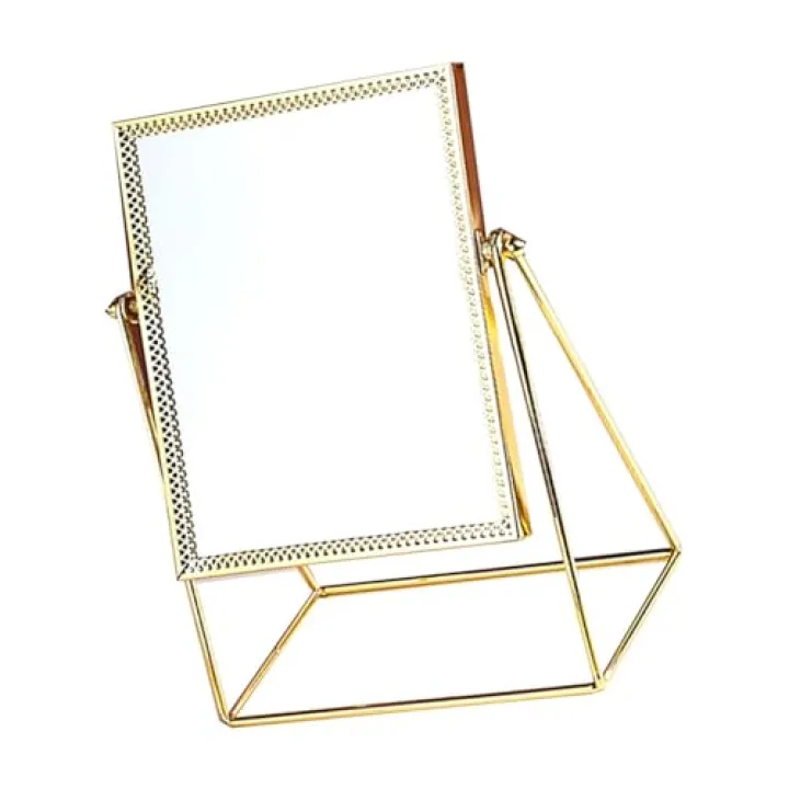 Ipetboom 1pc Decorative Square Makeup Mirror Creative Flower Lace Design for Home Stylish Desk Mirror for Vanity Bedroom and Bathroom Golden Finish