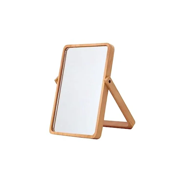 Ipetboom Wooden Foldable Makeup Mirror Reflection Single-Sided Design for Daily Use Travel Stylish Square Toilet Glass for Women and Girls