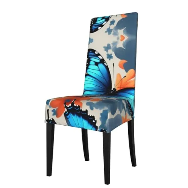 GaxfjRu Blue Butterfly Cover for Chairs Dining Room - Stretchable Seat Covers Perfect for Square Back Chairs - for Dining Room and Kitchen Use