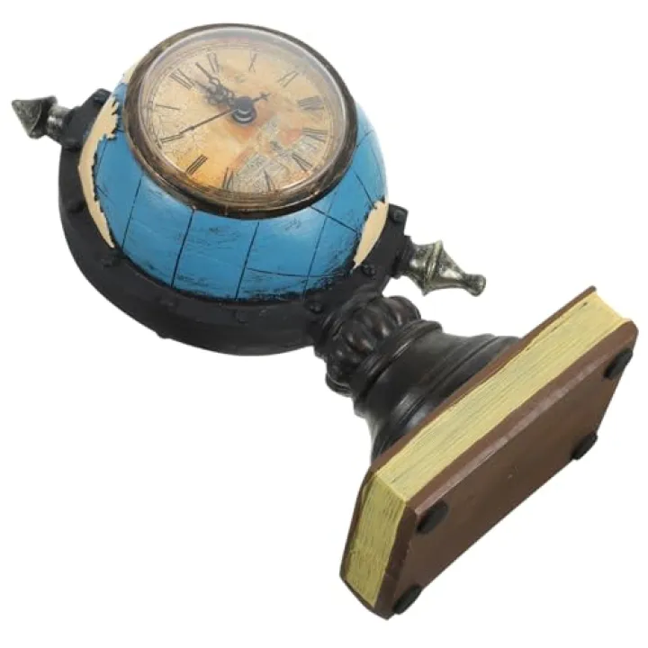 HOLIDYOYO Classical Globe Clock Resin Tabletop Ornament for Home Decor Vintage Earth Clock Statue for Living Room Bedroom Office No Battery Included