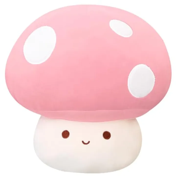 Yeqivo Cute Pink Mushroom Plush Pillow, 3D Soft Mushroom Plushie, Hugging Plush Pillow Gift for Girls, Kids, Home Decor, Christmas, Birthday