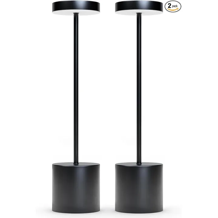 Cordless Table Lamps Set of 2, 3 Color Stepless Dimming, Rechargeable Battery Operated Lamp, Outdoor Cordless Lamp, for Dining Room, Living Room, Bedroom (Black)