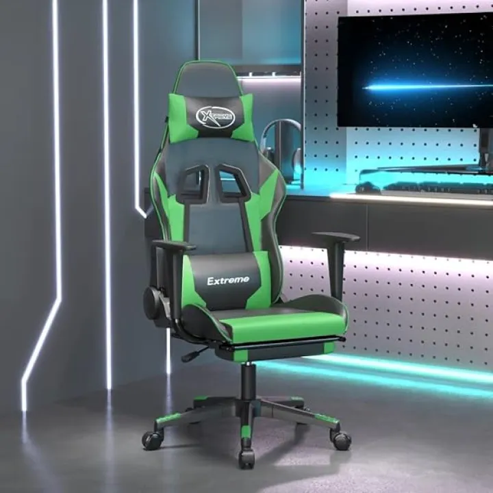 Computer Chair Reading Chair Ergonomic Office Chair Massage Gaming Chair with Footrest Black&Green Faux LeatherSuitable for Living Room, Hotel, Lounge