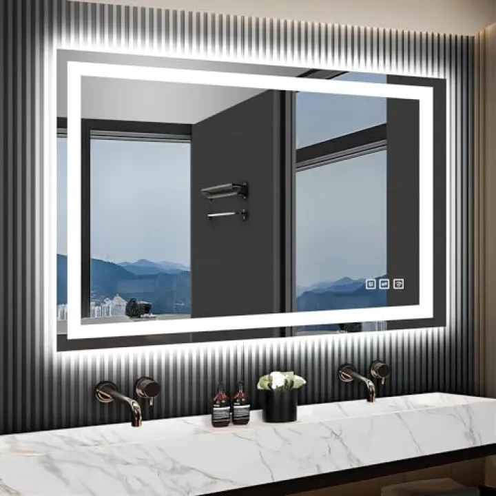 Organnice 24x36 Inch LED Bathroom Mirror with Backlit & Frontlit Wall Mounted Vanity Mirror with Lights 3 Colors Temperature & Dimmable Anti-Fog Waterproof & Shatterproof Vertical/Horizontal UL Listed