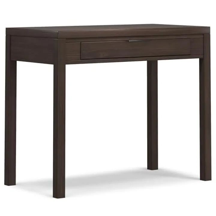 SIMPLIHOME Hollander Small Desk - 38-Inch Wide Solid Wood Writing Desk in Warm Walnut Brown, Contemporary Home Office Computer Table for Study or Compact Space with Flip-Down Keyboard Tray