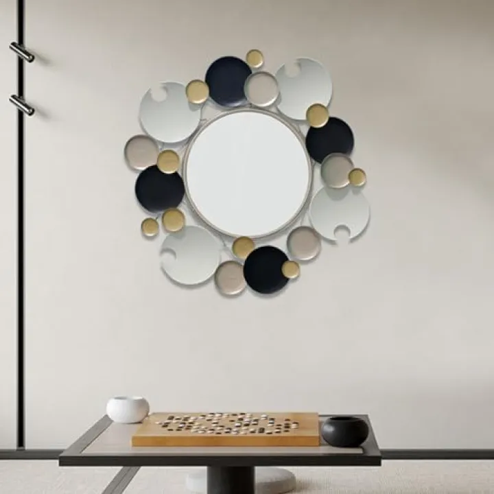 ALEEIK Metal Decorative Wall Mirror, Creative Gold Sunburst Mirror Modern Round Wall Mounted Mirror for Living Room Bedroom Entryway, D