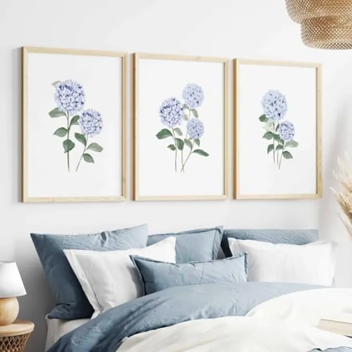 JarThenaAMCS 3Pcs Hydrangea Floral Wall Art Prints Watercolor Blue Flower Art Poster Minimalist Botanical Room Decor for Gallery Living Room Bedroom Wall (UNFRAMED 11 x 14in)