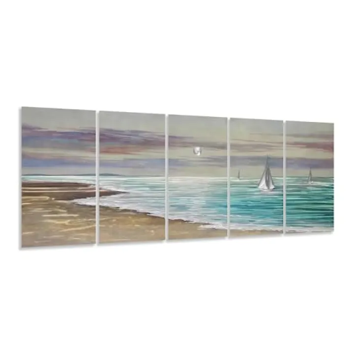 YHSKY ARTS Beach Theme Metal Wall Art - 5 Panels Aluminum Sea Waves Sculpture