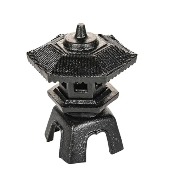 Sungmor Cast Iron Candle Lantern - Japanese Pagoda, Vintage Indoor/Outdoor Zen Garden Decorative Lantern, Heavy Duty Tealight Candle Holder Stand, Rustic Home Decor Patio Yard Art Ornament