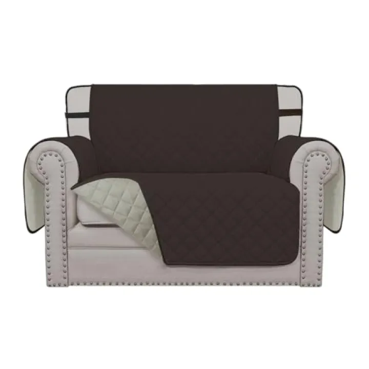 Easy-Going Reversible Chair Cover Washable Sofa Cover for Dogs Water Resistant Couch Slipcover Furniture Protector Cover with Adjustable Straps for Pets (Chair 30 in, Chocolate/Beige)