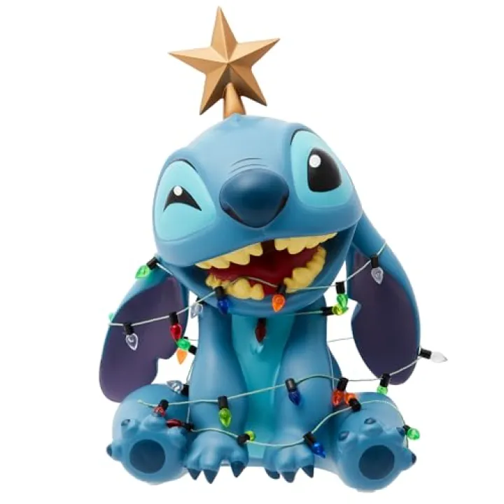 Enesco Disney Showcase Stitch Wrapped in Christmas Lights Figurine, 7.5 Inch, Multicolor