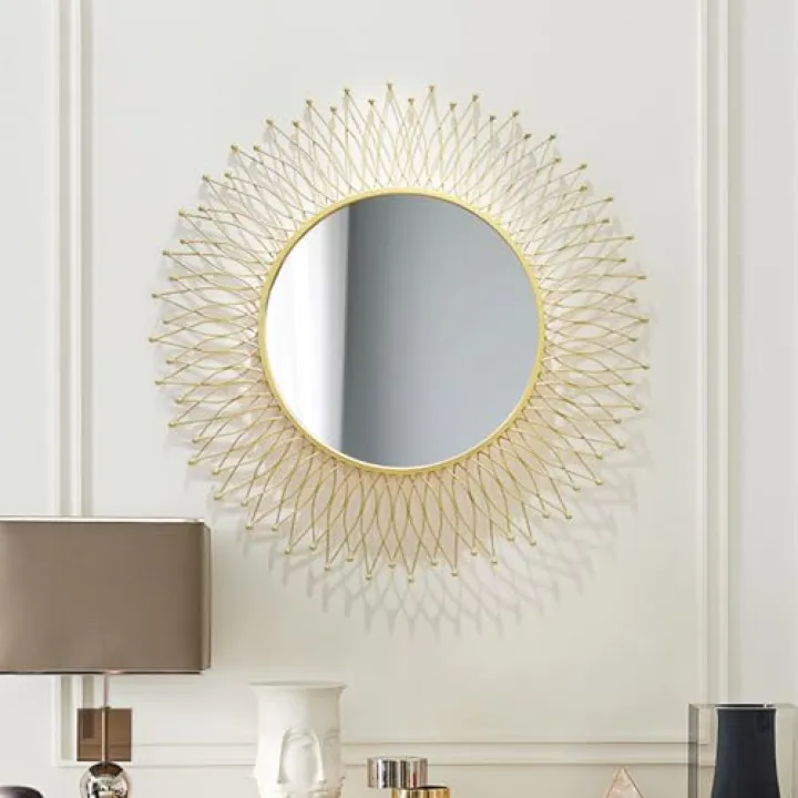 ALEEIK Round Mirrors for Entryway Wall Mirror, 32" Round Champagne Gold Wall Mirror Modern Geometric Wall Hanging Mirrors for Living Room Bedroom Entryway