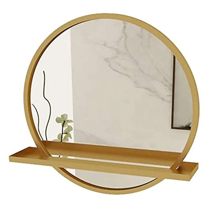 Makeup Mirror Wall Mirror Wall-Mounted Mirror for Makeup Bathroom Vanity Wall Round Makeup with Shelf Waterproof Metal Frame Mirrors for Desk (Color : Black Size : 60Cm), 50Cm, Gold