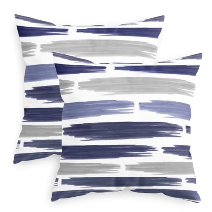 CaliTime Throw Pillow Cases Pack of 2 Cozy Fleece Abstract Geometric Texture Decorative Cushion Covers for Couch Bed Sofa Farmhouse Decoration 18 X 18 Inches Navy Blue