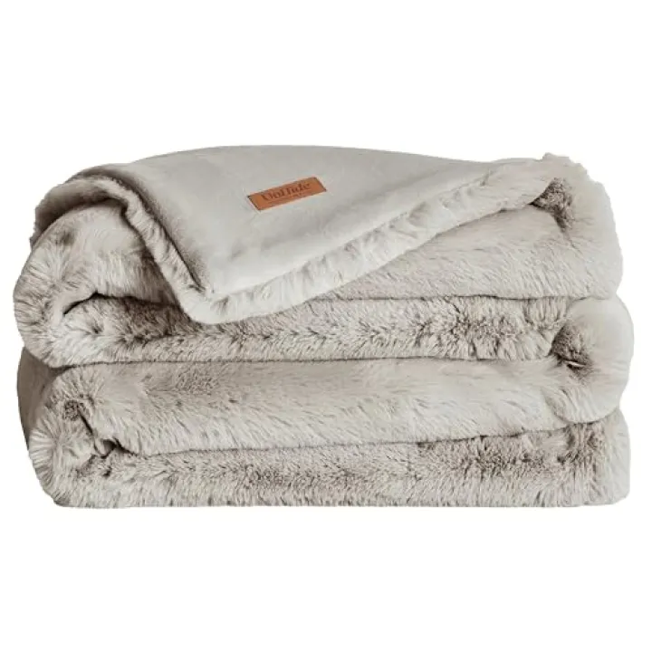 UnHide Marshmallow - Faux Fur Blanket - Heavy Weight, Extra Soft Blanket - Made from Recycled Materials - Machine Washable - Small (50" x 60") - Greige