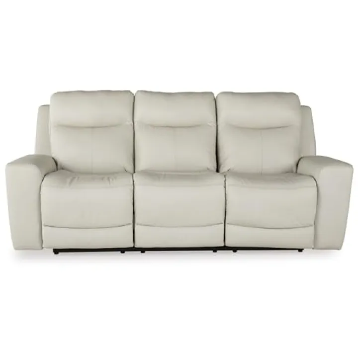 Signature Design by Ashley Mindanao Modern Leather Match Power Reclining Sofa with Adjustable Headrest and USB Ports, Light Gray