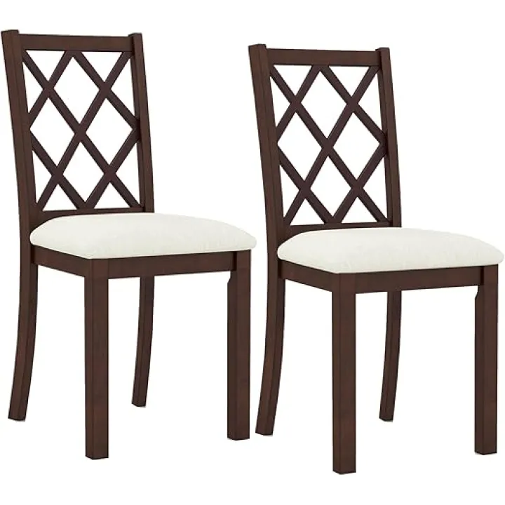 Upholstered Dining Chairs Set of 2,Wood Kitchen Chairs W/Upholstered Seat Cushion,Armless High Back Side Chair,Padded Seat Dining Chairs W/Solid Wood Legs for Living Room, Dining Room