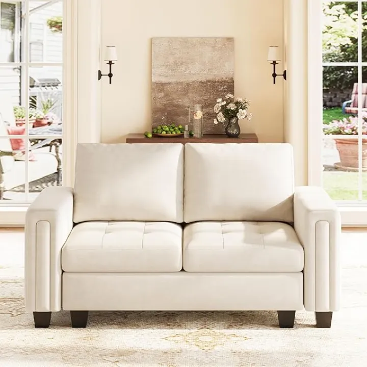 Belffin Velvet Modular Loveseat Sofa Couch 2 Seater Sofa Love Seats for Small Space Beige