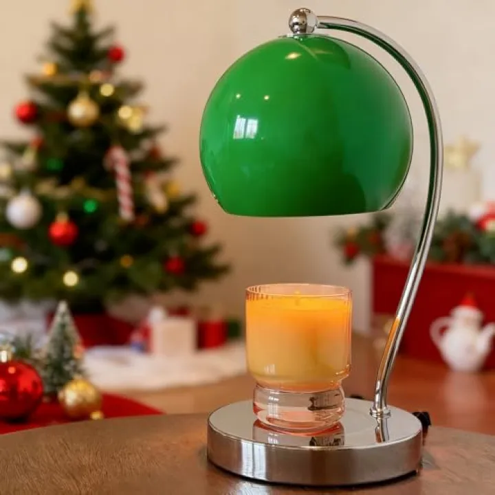 WARMCITY Candle Lamp Warmer, Wide Base Scented Candle Warmer with Timer and Dimmer, Modern Candle Melting Lattern, Home Decor Table Lamp (Green)