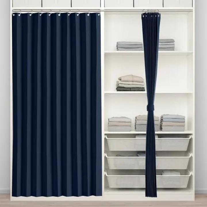 RYB HOME Pleated Closet Curtains for Open Closet Accordion Door, Noise Reducing Blackout Room Darkening Window Treatment for Bedroom Living Room, W 50 x L 80 in, Navy Blue, 1 Panel